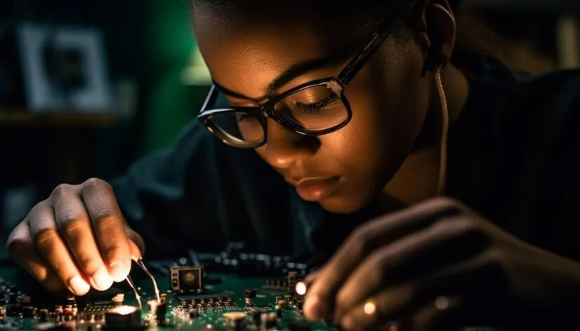 An engineer working on electronics