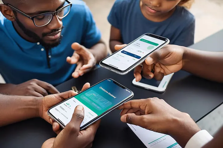 People using mobile apps together